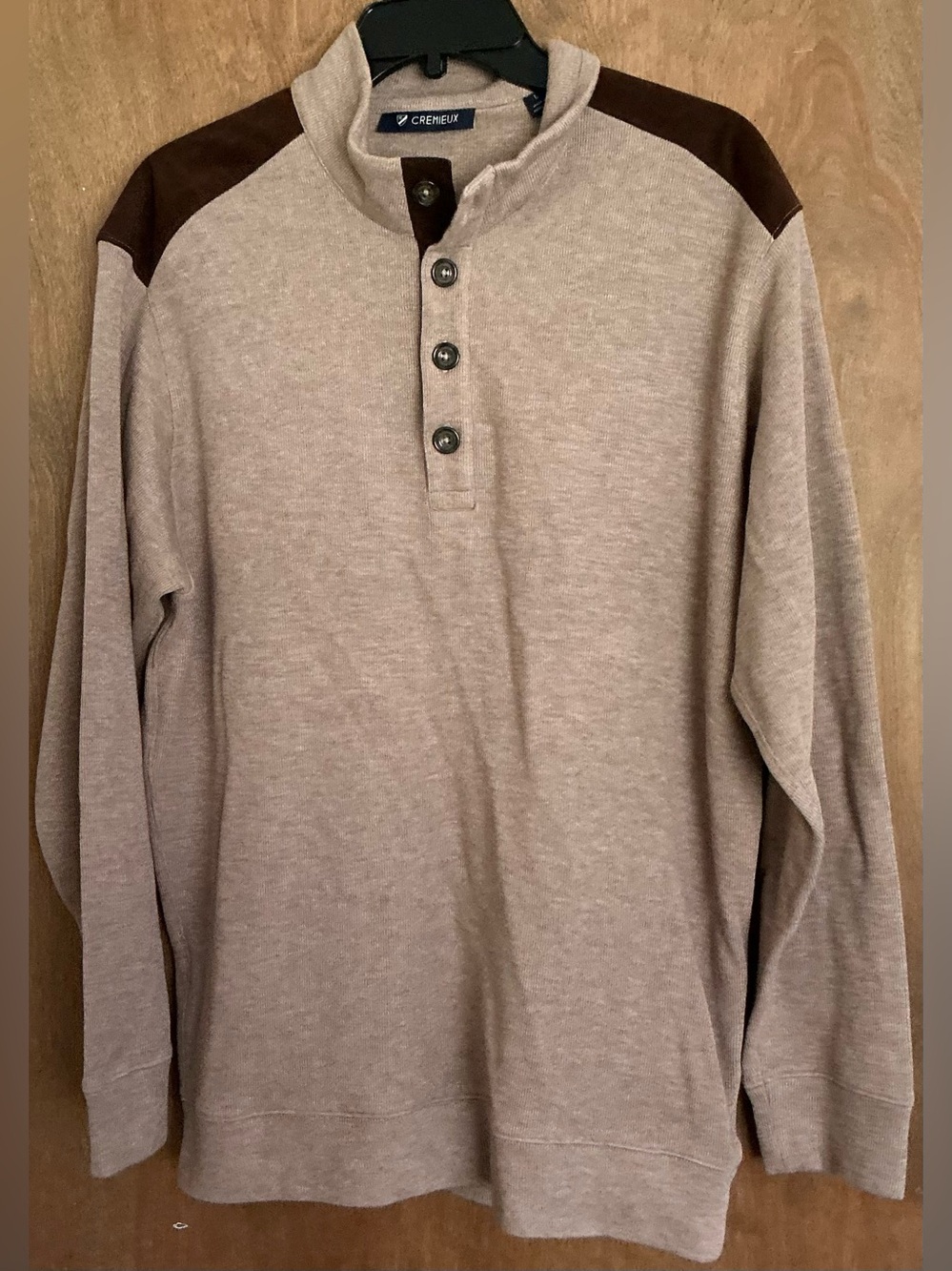 Cremieux "Classic" Men's Mock Neck Button Pullover Patch Sweater L Henley Neck